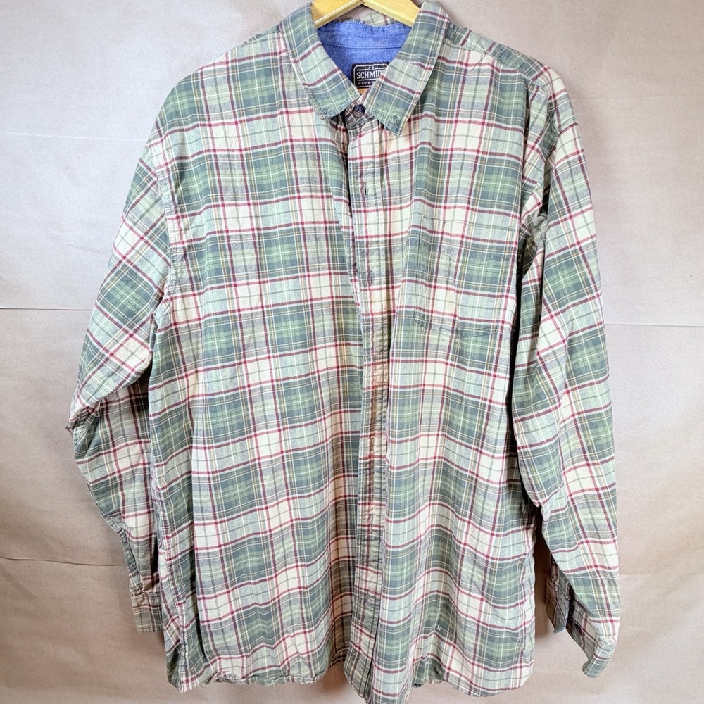 C.E. Schmidt Workwear Mens 2XT Plaid Long Sleeve Shirt 100% Cotton Tall